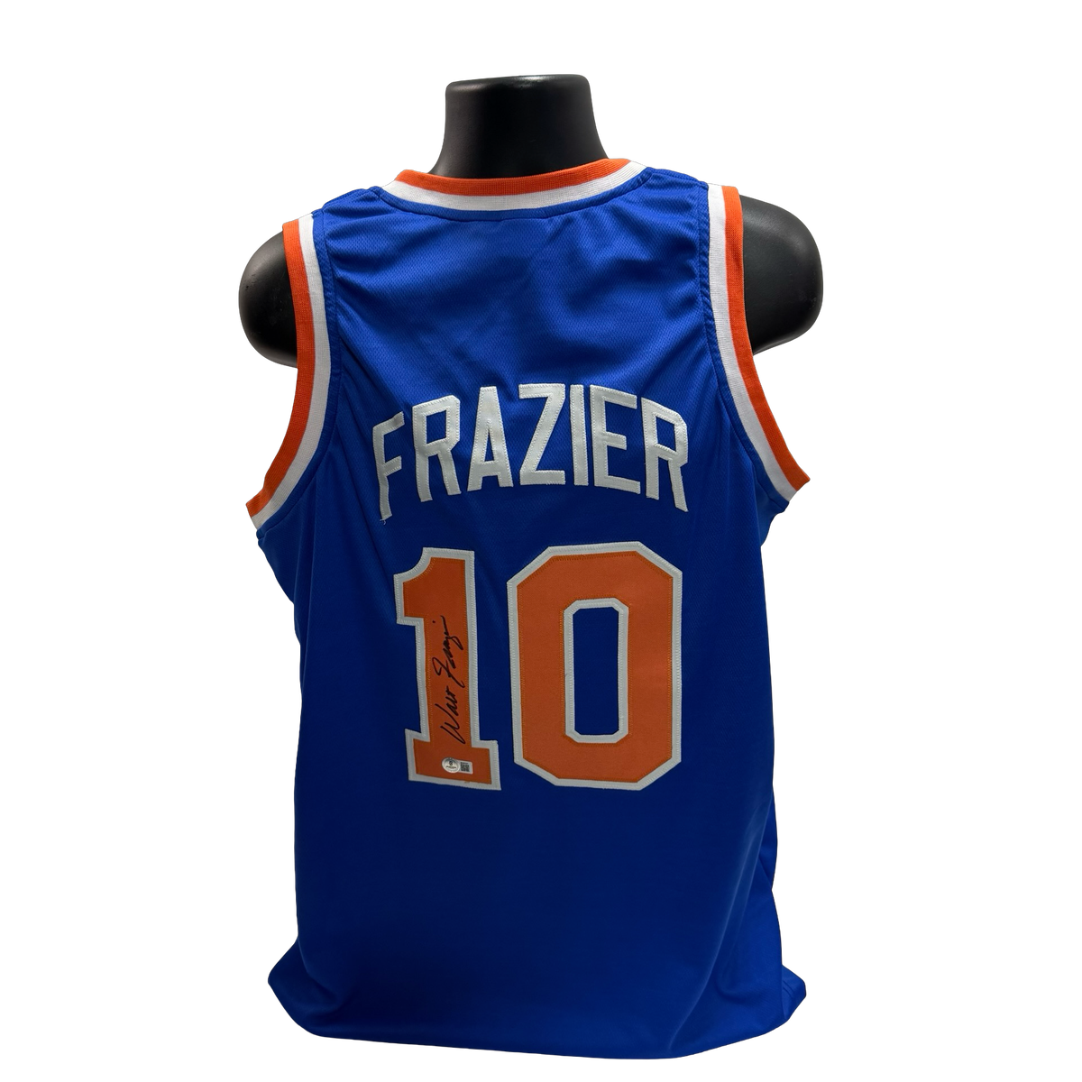 Walt Clyde Frazier Autographed New York Knicks Blue Jersey Beckett product image 1, provided for visual reference and