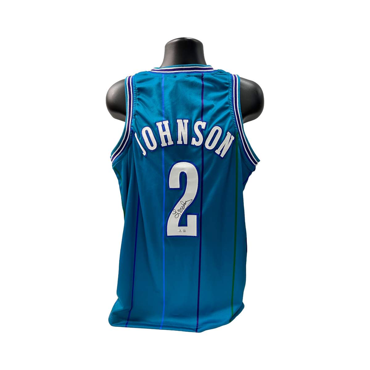 Larry Johnson Autographed Charlotte Hornets Teal Jersey Beckett product image 1, provided for visual reference and product
