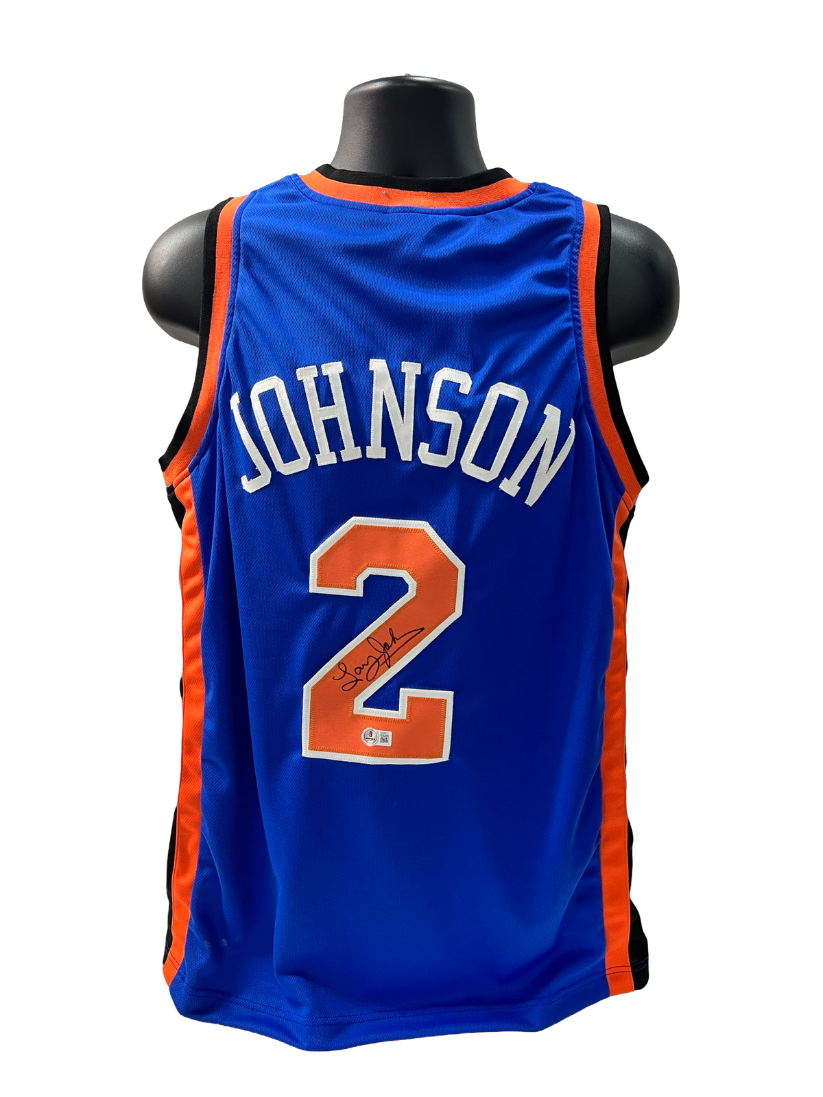 Larry Johnson Autographed New York Knicks Blue Jersey Beckett product image 1, provided for visual reference and product