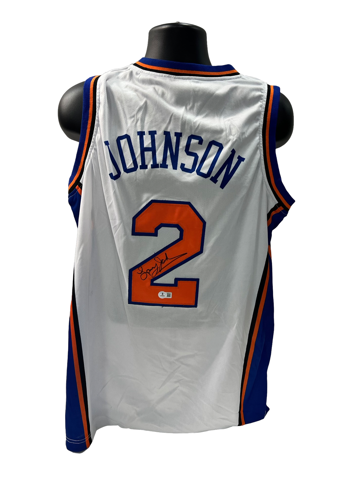 Larry Johnson Autographed New York Knicks White Jersey Beckett product image 1, provided for visual reference and product