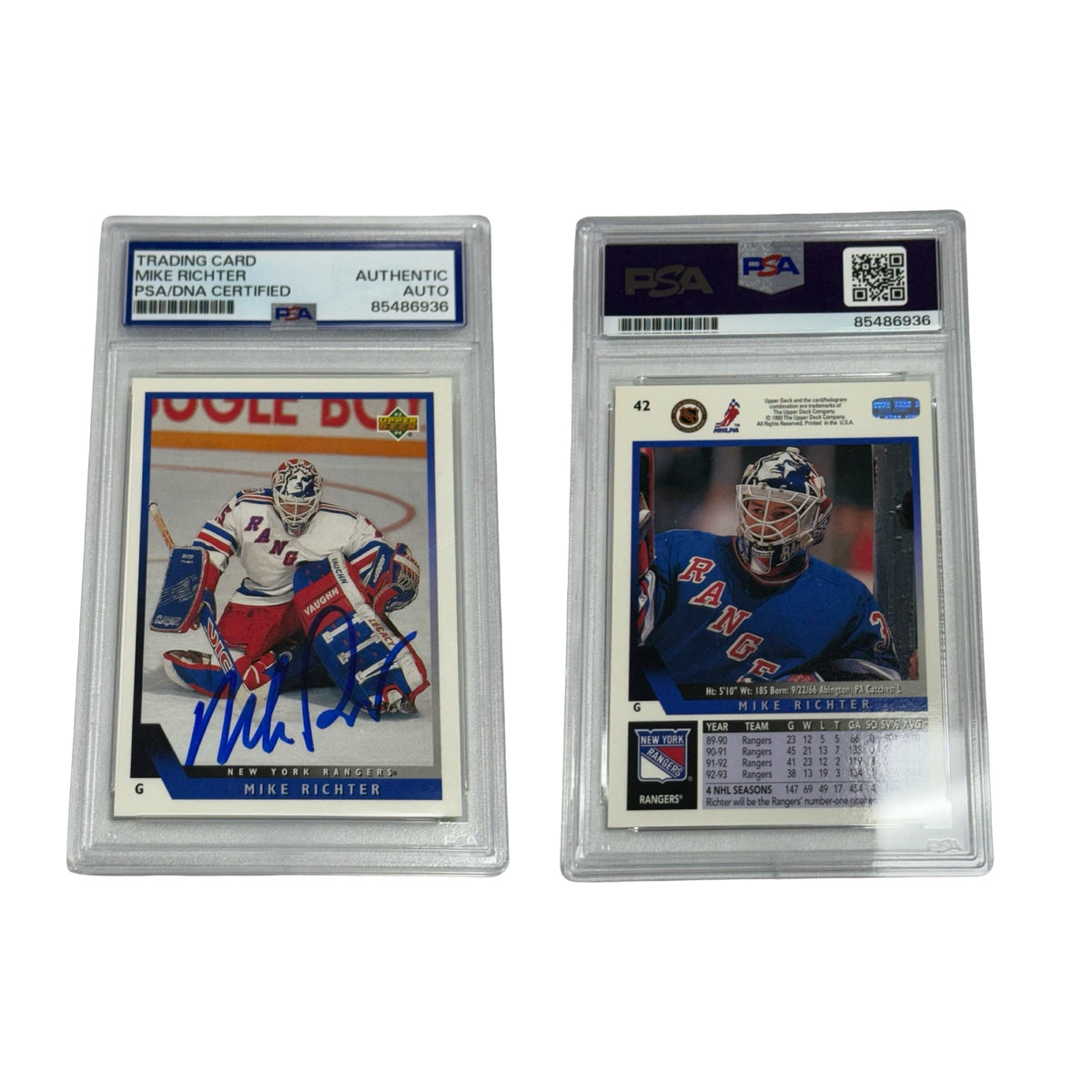 Mike Richter Autographed 1993 Upper Deck #42 PSA Auto Authentic product image 1, provided for visual reference and product