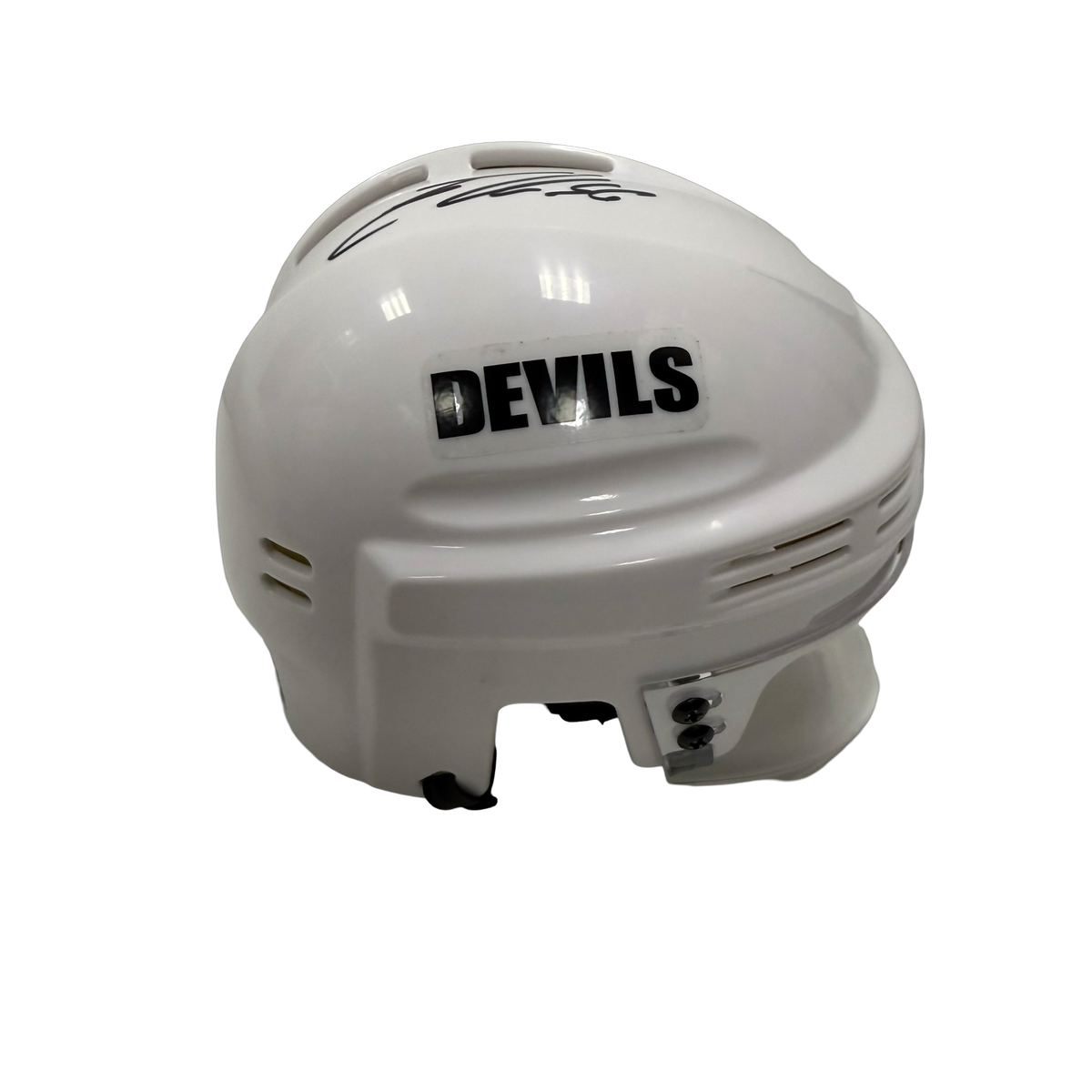 Erik Haula Autographed New Jersey Devils White Mini Helmet w/ Devils JSA product image 1, provided for visual reference and
