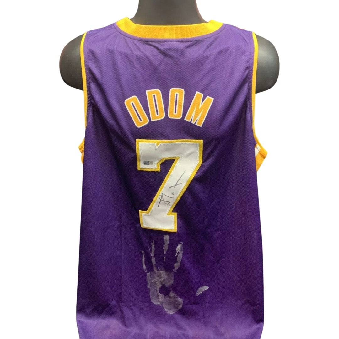 Lamar Odom Autographed Los Angeles Lakers Purple Jersey w/ Handprint Steiner CX product image 1, provided for visual