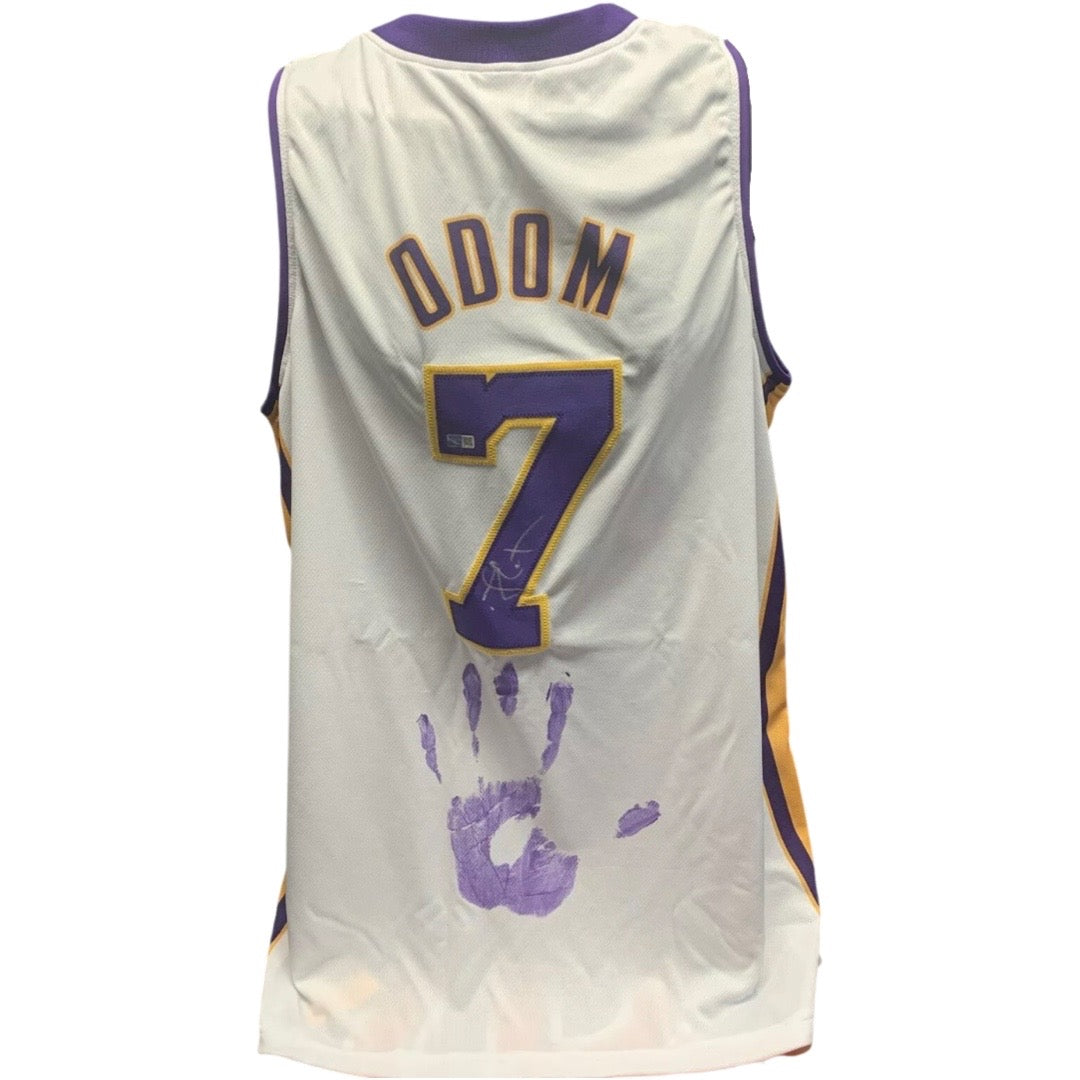 Lamar Odom Autographed Los Angeles Lakers White Jersey w/ Handprint Steiner CX product image 1, provided for visual