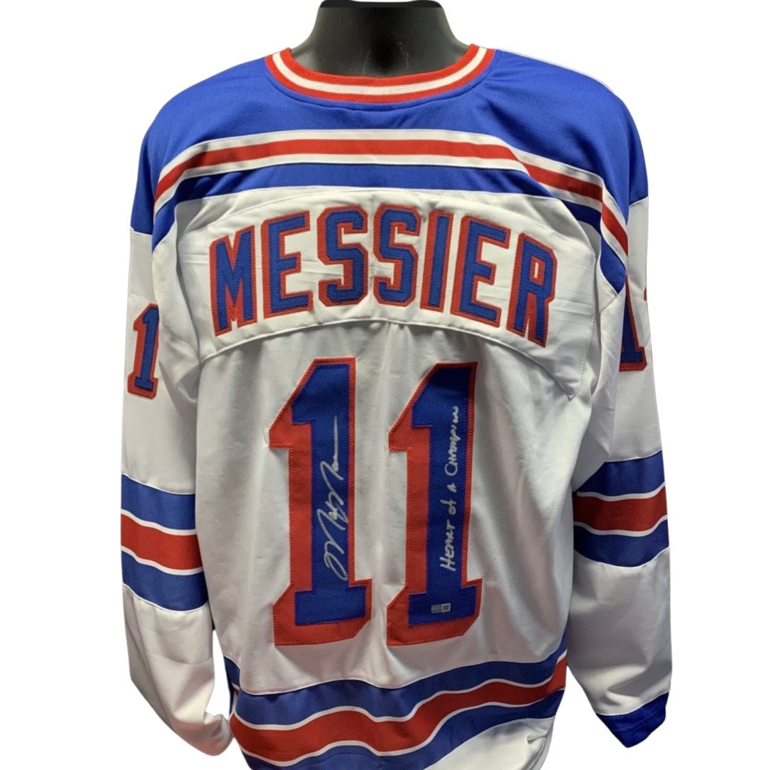 Mark Messier Autographed New York Rangers White Jersey Heart of a Champion Inscription Steiner CX product image 1, provided