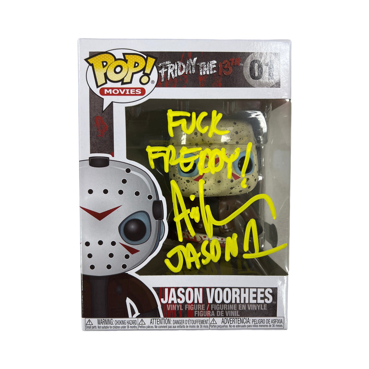 Ari Lehman Autographed Jason Voorhees Friday the 13th Funko Pop #01 "F*ck Freddy" Inscription Yellow Ink Beckett product