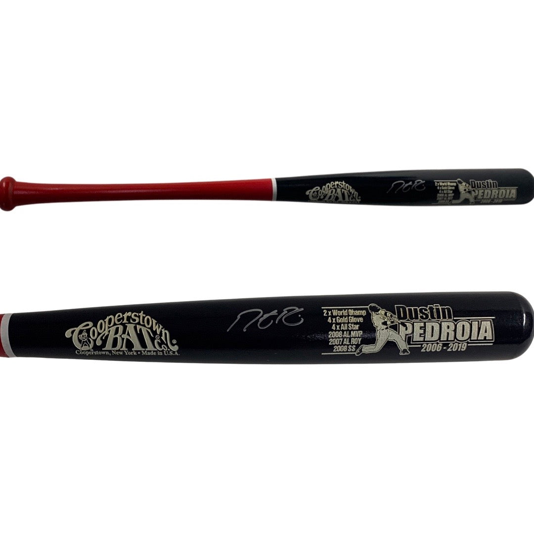 Dustin Pedroia Autographed Boston Red Sox Black Barrel Cooperstown Bat Steiner CX product image 1, provided for visual