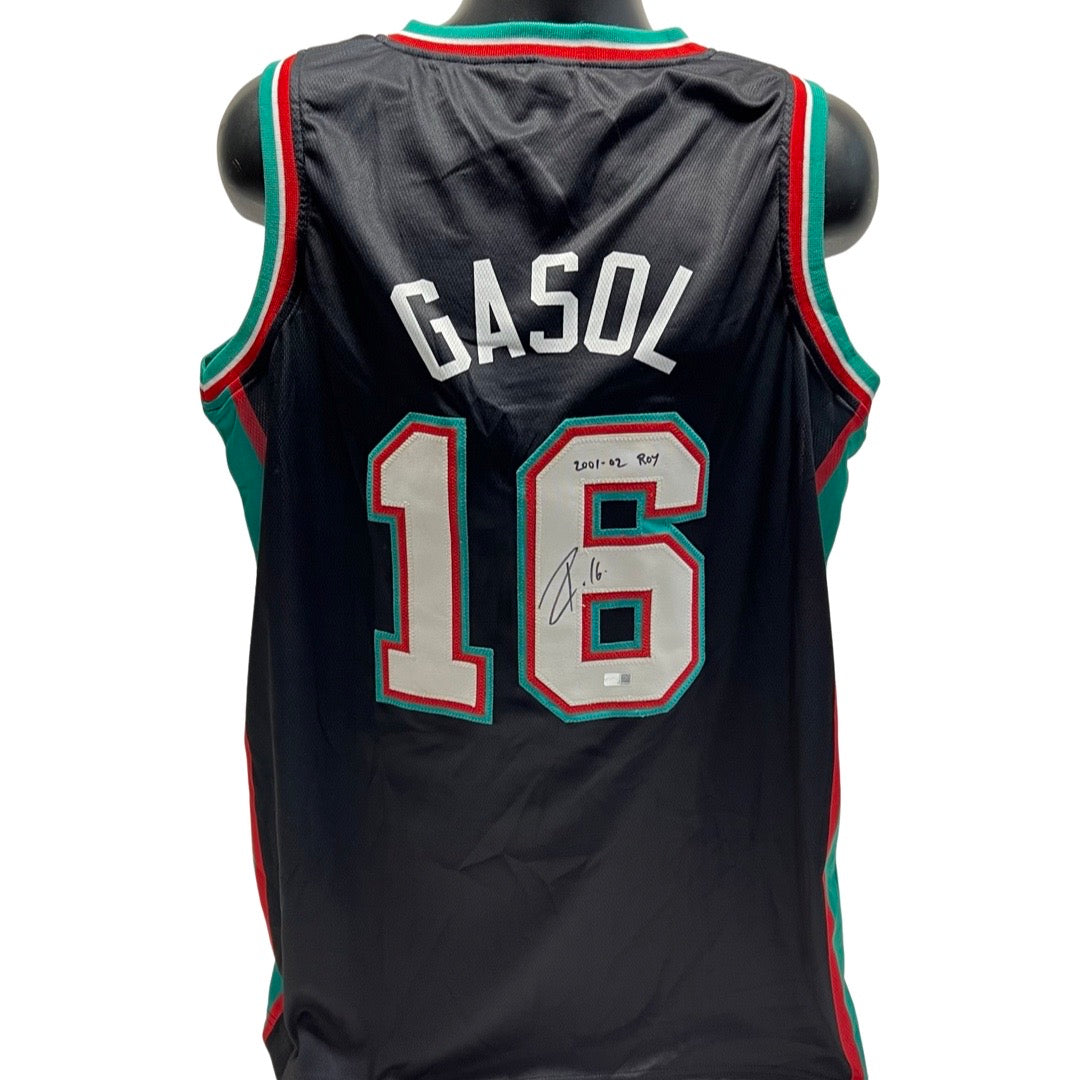 Pau Gasol Autographed Memphis Grizzlies Black Jersey 01-02 ROY Inscription Steiner CX product image 1, provided for visual