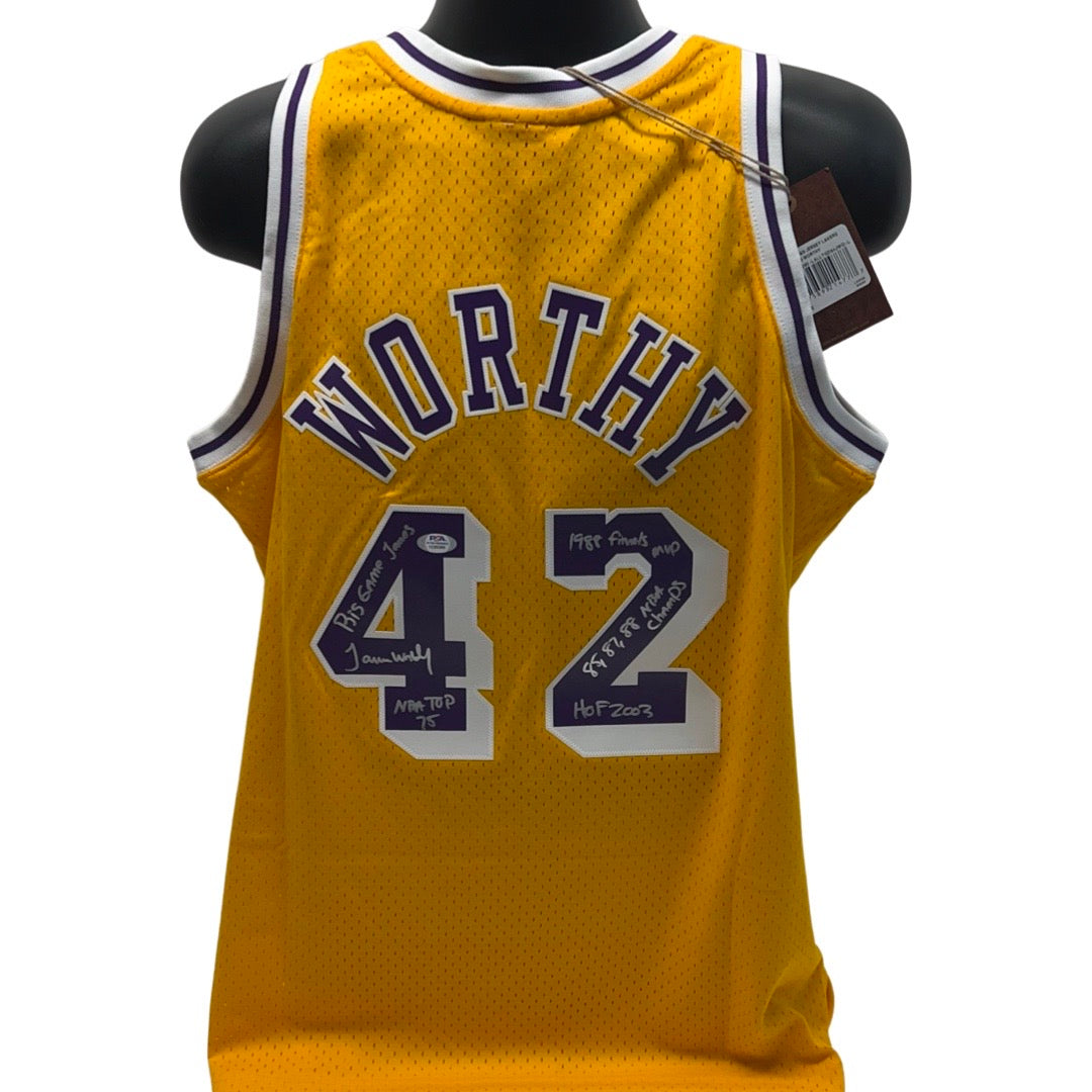 James Worthy Autographed Los Angeles Lakers Yellow 1984-85 Mitchell & Ness Swingman Jersey "Big Game James, NBA Top 75, 1988