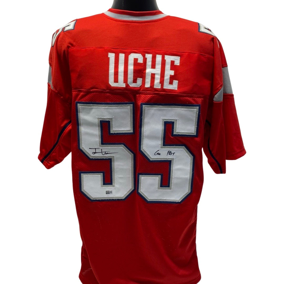 Josh Uche Autographed New England Patriots Red Jersey Go Pats Inscription Steiner CX product image 1, provided for visual