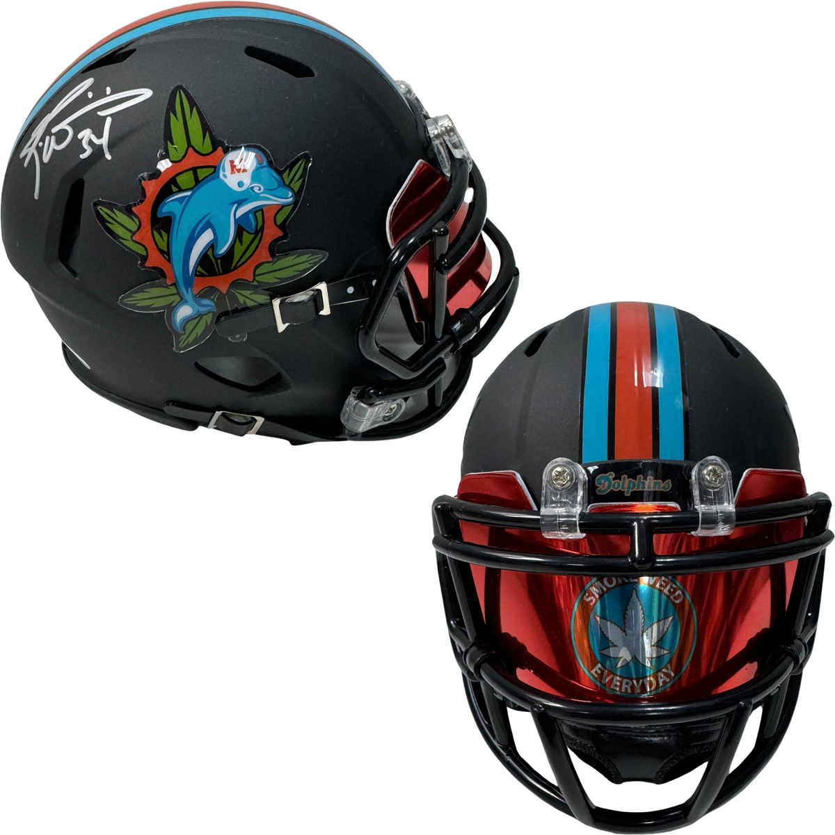 Ricky Williams Autographed Miami Dolphins Black Custom Weed Logo Mini Helmet w/ Visor JSA product image 1, provided for