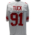 Justin Tuck Autographed New York Giants White Jersey 2x SB Champs Inscription JSA product image 1, provided for visual