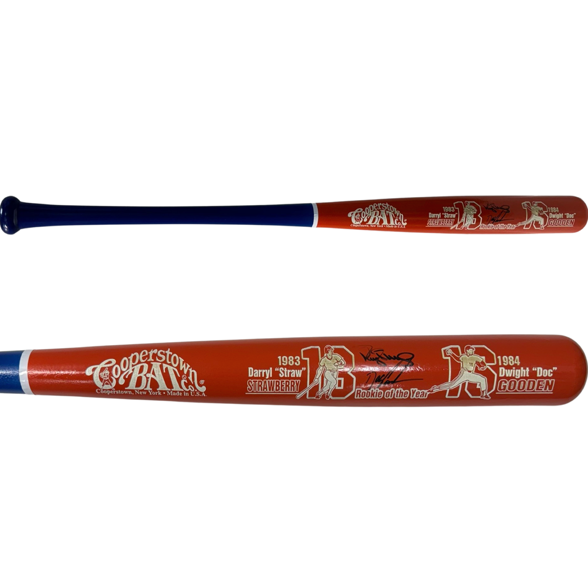 Darryl Strawberry & Doc Gooden Autographed New York Mets Rookie of the Year Orange Barrel Cooperstown Bat JSA product image