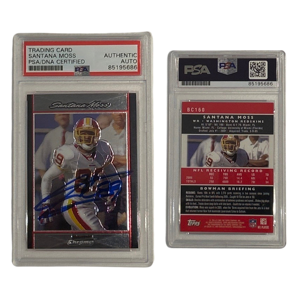 2007 Santana Moss Bowman Chrome #BC160 PSA Authentic Auto product image 1, provided for visual reference and product detail