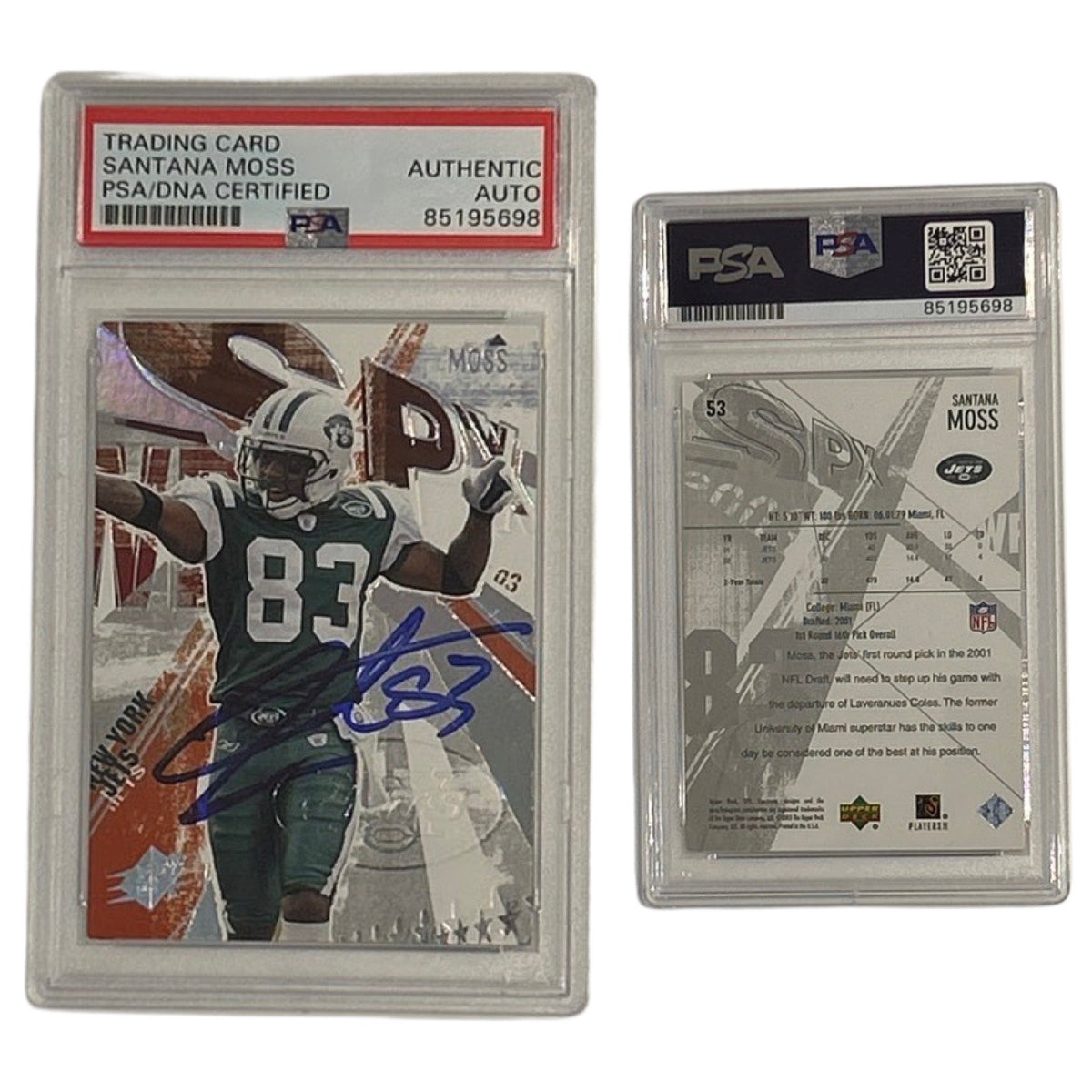 2003 Santana Moss Upper Deck SPX #53 PSA Authentic Auto product image 1, provided for visual reference and product detail