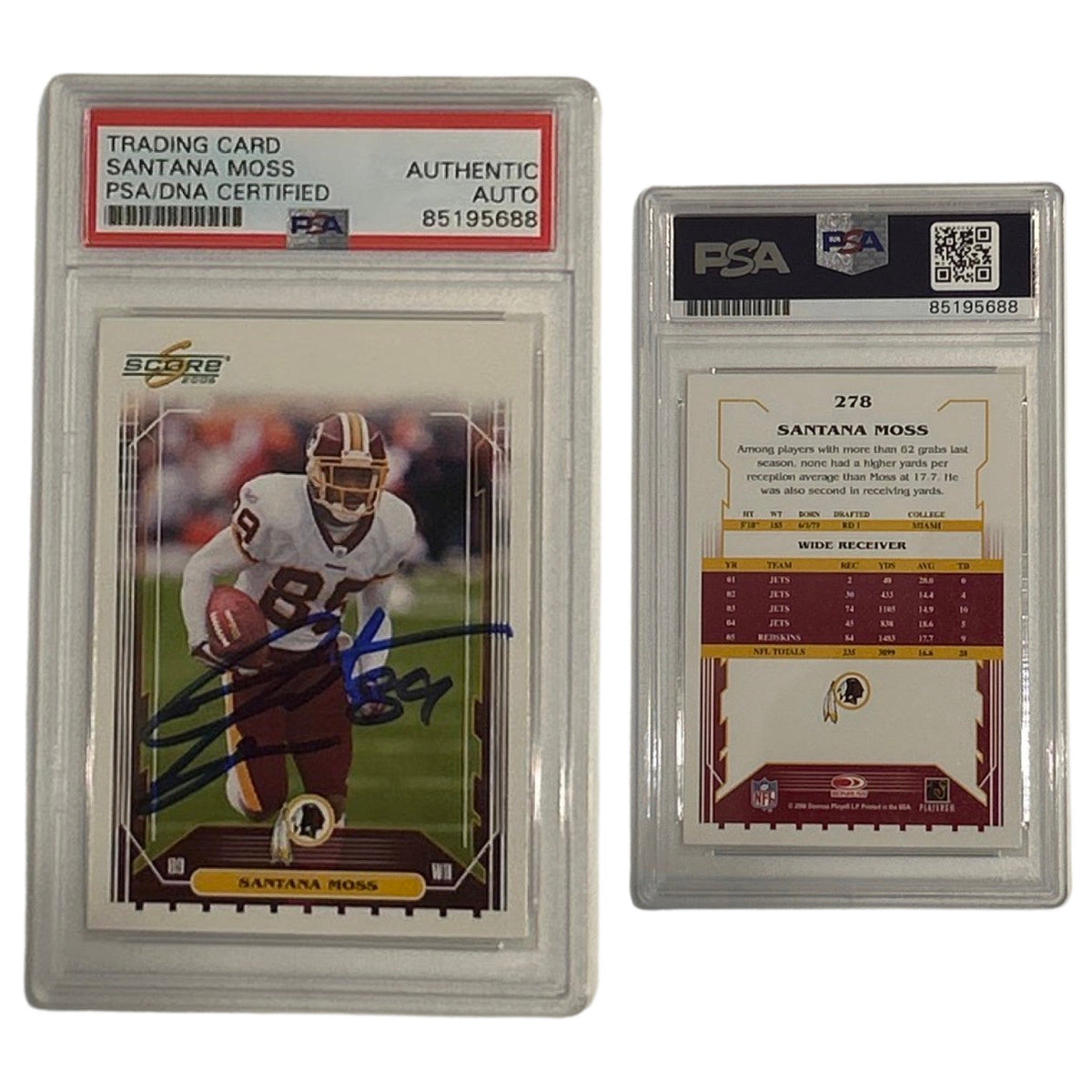 2006 Santana Moss Score #278 PSA Authentic Auto product image 1, provided for visual reference and product detail review