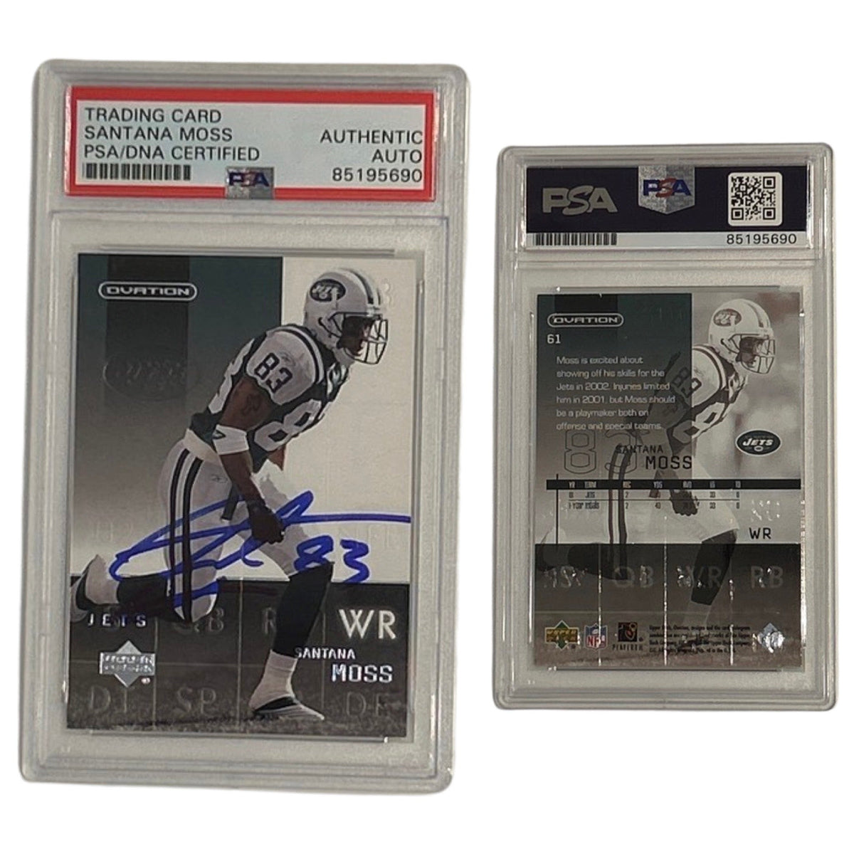 2002 Santana Moss Upper Deck Ovation #61 PSA Authentic Auto product image 1, provided for visual reference and product