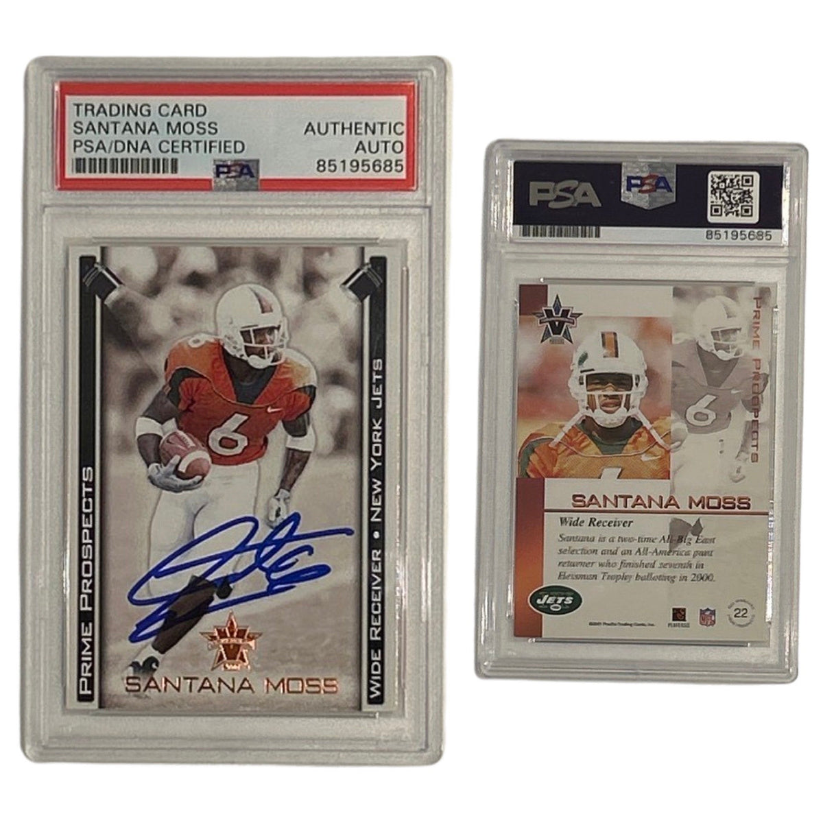 2001 Santana Moss Vanguard Prime Prospects #22 PSA Authentic Auto product image 1, provided for visual reference and product
