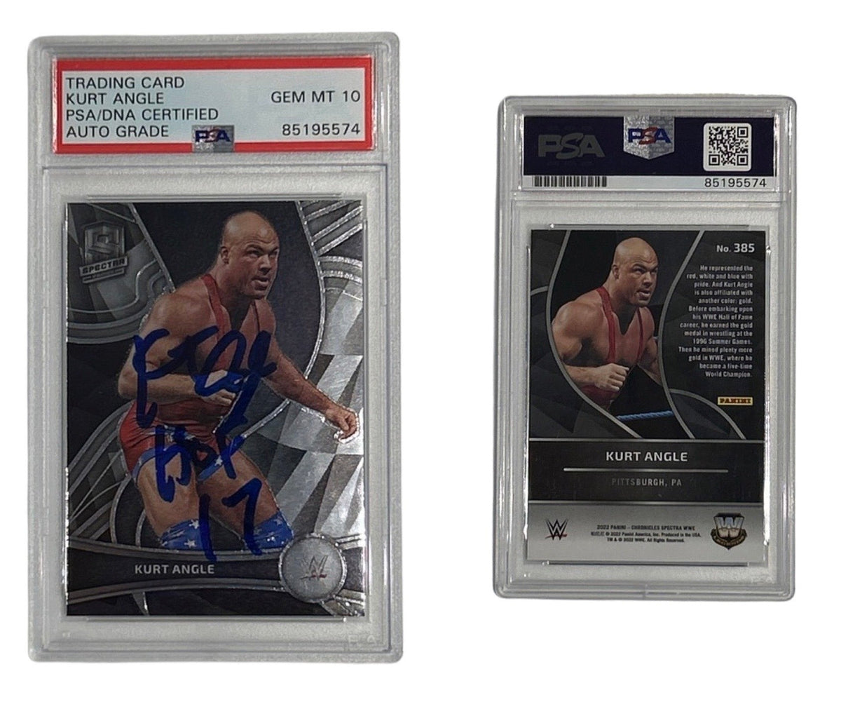2022 Kurt Angle Autographed WWE Panini Spectra #385 "HOF 17" Inscription PSA GEM MT 10 Auto product image 1, provided for