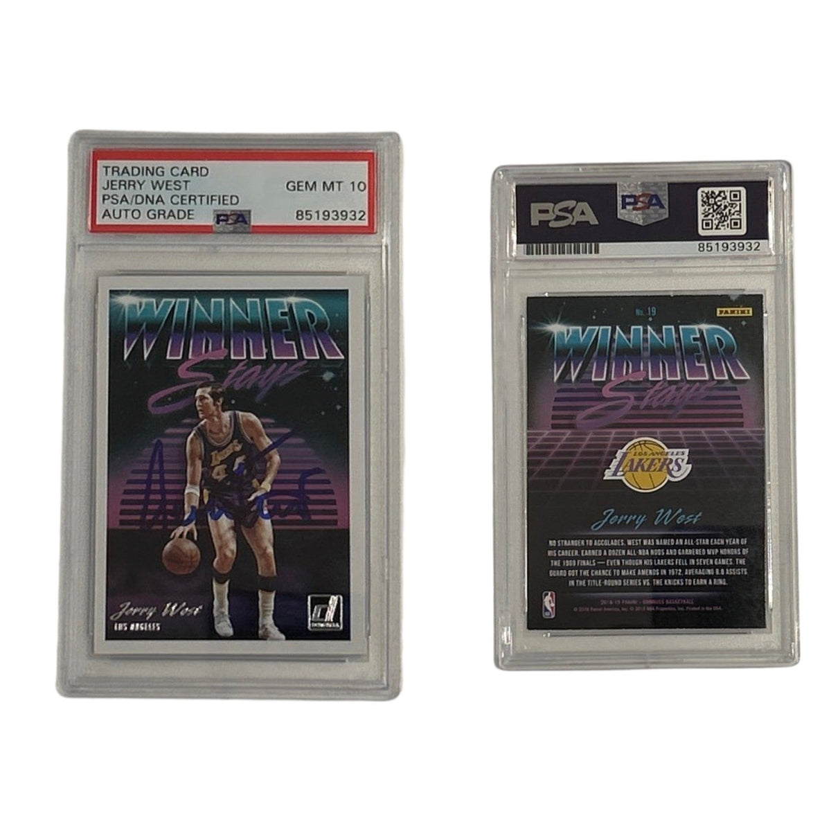 2018-19 Jerry West Autographed Panini Donruss Winner Stays #19 PSA Auto GEM MT 10 product image 1, provided for visual