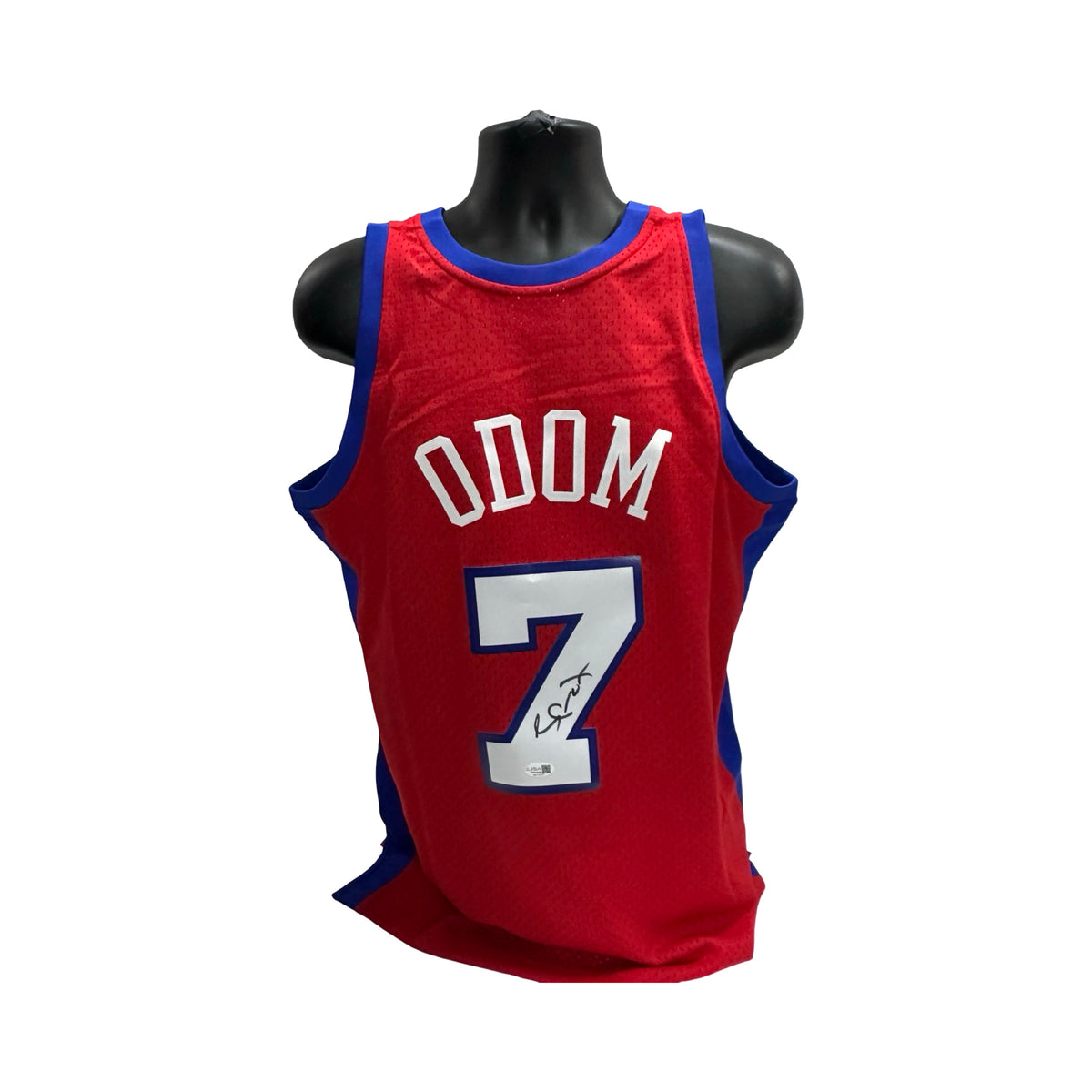 Lamar Odom Autographed Clippers Red Authentic Mitchell & Ness Jersey JSA product image 1, provided for visual reference and