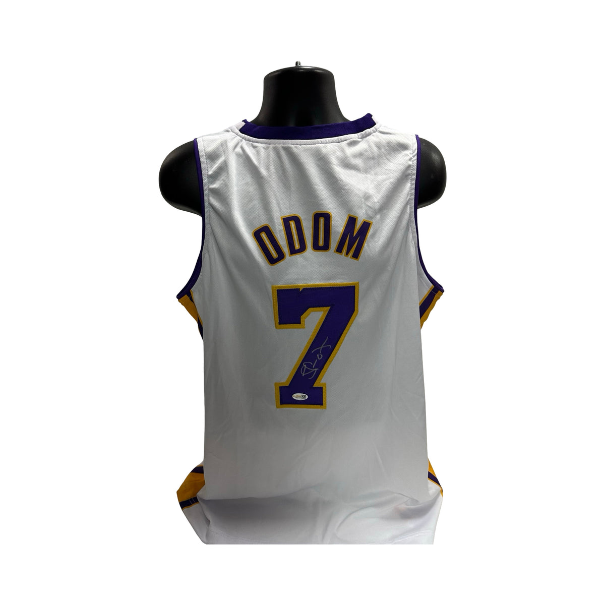 Lamar Odom Autographed Los Angeles Lakers White Custom Jersey JSA product image 1, provided for visual reference and product