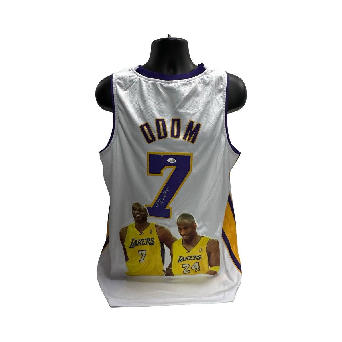 Lamar Odom Autographed Los Angeles Lakers White Art Custom Jersey JSA product image 1, provided for visual reference and