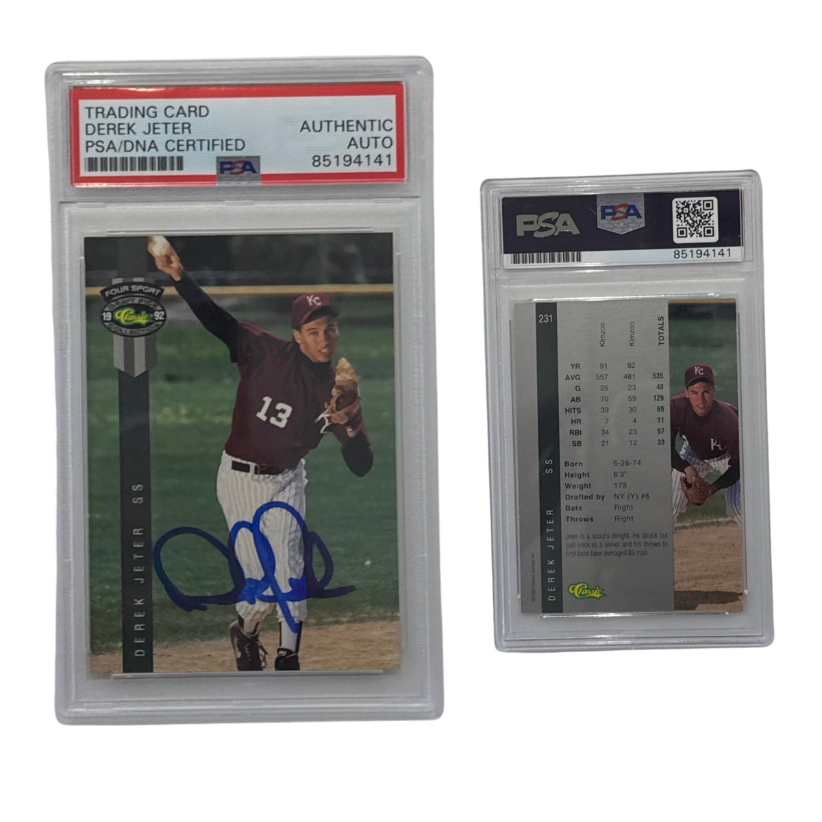 1992 Derek Jeter Classic Games #231 PSA Authentic Auto product image 1, provided for visual reference and product detail