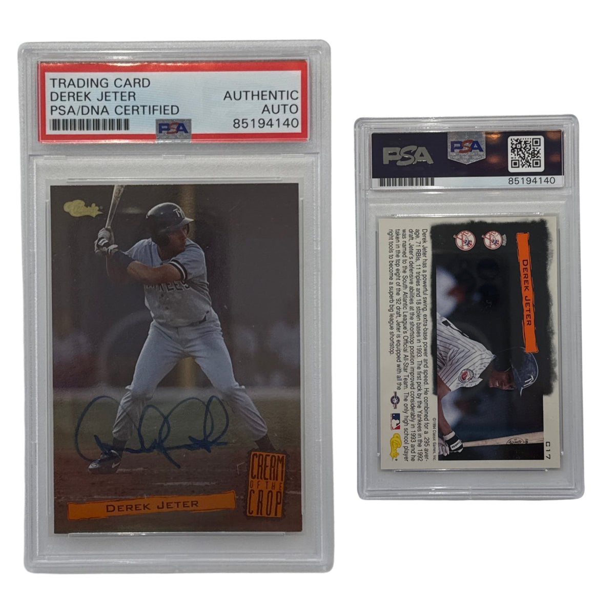 1994 Derek Jeter Classic Games Cream Of The Crop #C17 PSA Auto Authentic product image 1, provided for visual reference and