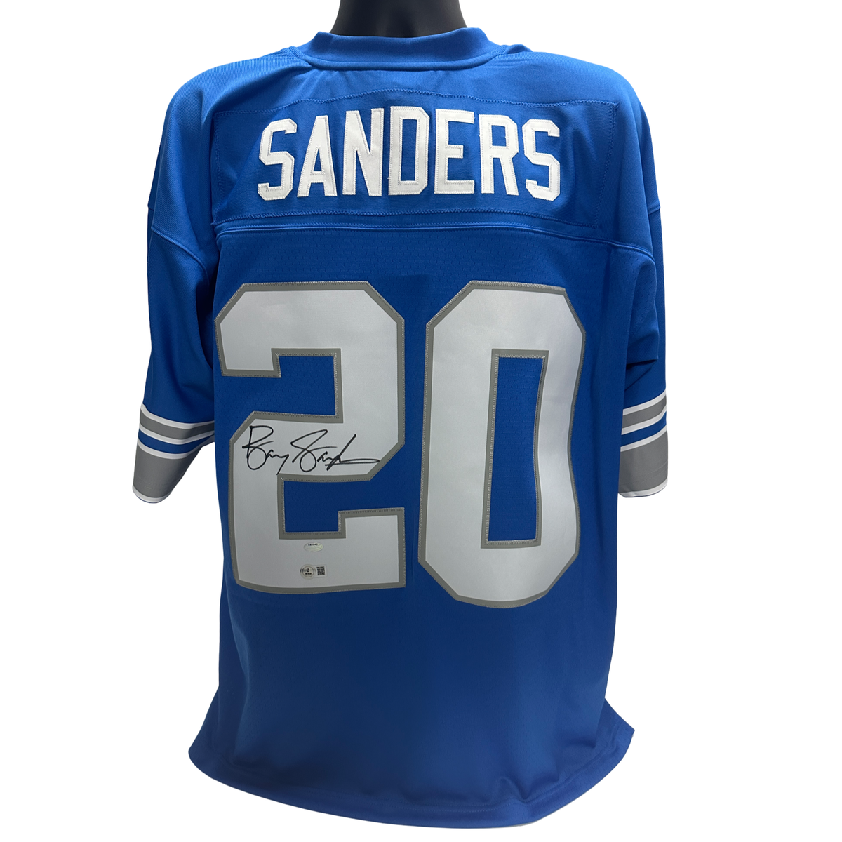 Barry Sanders Autographed Detroit Lions Light Blue Throwback NFL Legacy Mitchell & Ness Jersey Beckett product image 1,