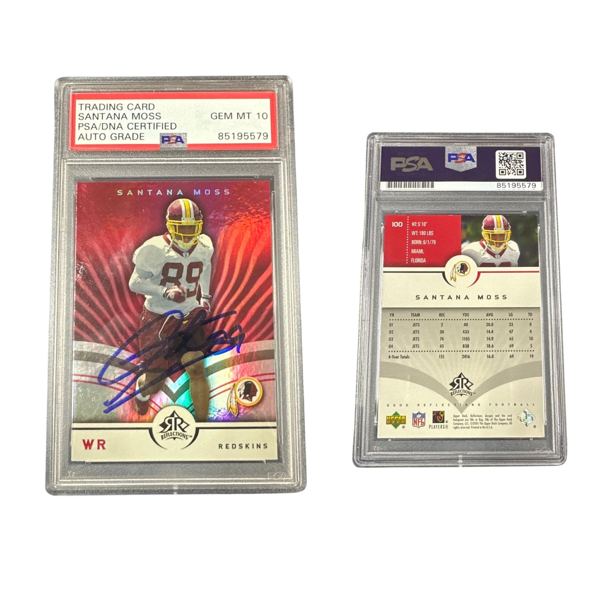 2005 Santana Moss Upper Deck SP Reflections #100 PSA GEM MT 10 Auto product image 1, provided for visual reference and