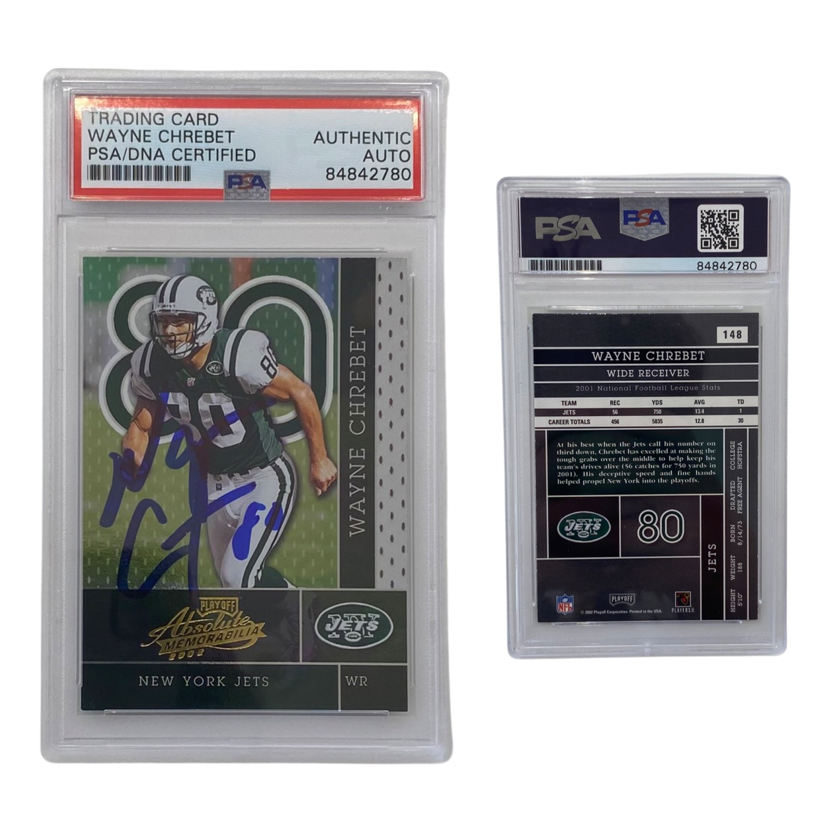 2002 Wayne Chrebet Playoff Absolute #148 Autographed PSA Auto Authentic product image 1, provided for visual reference and