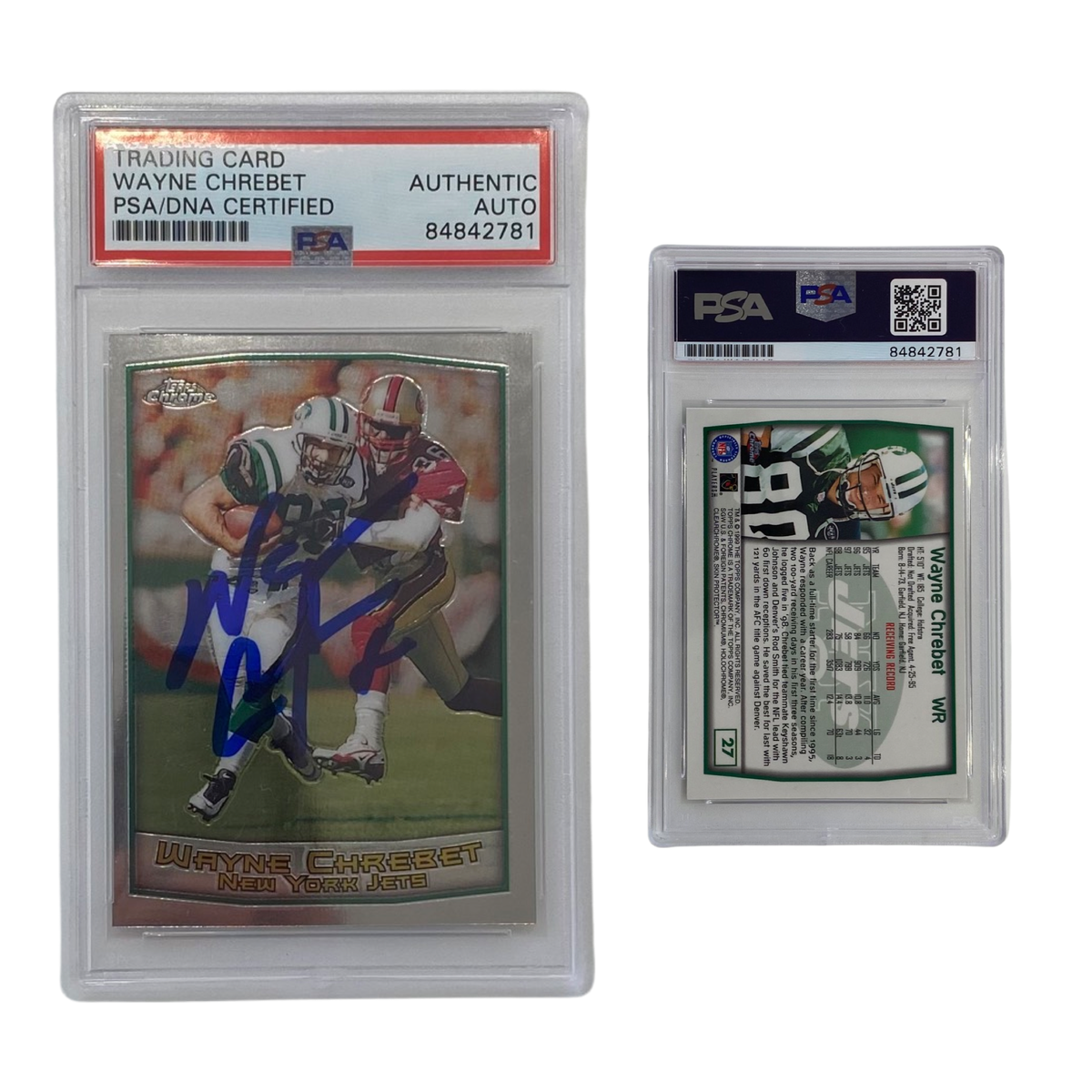 1999 Wayne Chrebet Topps Chrome #27 Autographed PSA Auto Authentic product image 1, provided for visual reference and