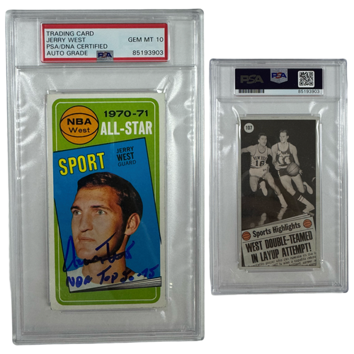 1970-71 Jerry West Autographed Topps NBA West All-Star NBA Top 50-75 Inscription #107 PSA GEM MT 10 product image 1,