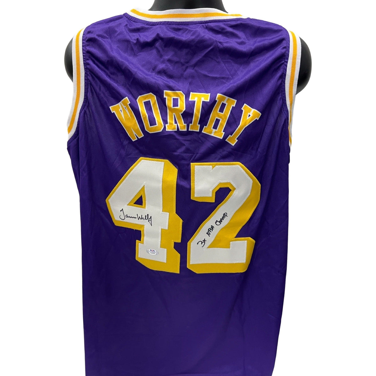 James Worthy Autographed Los Angeles Lakers Purple Jersey 3x NBA Champ Inscription PSA product image 1, provided for visual