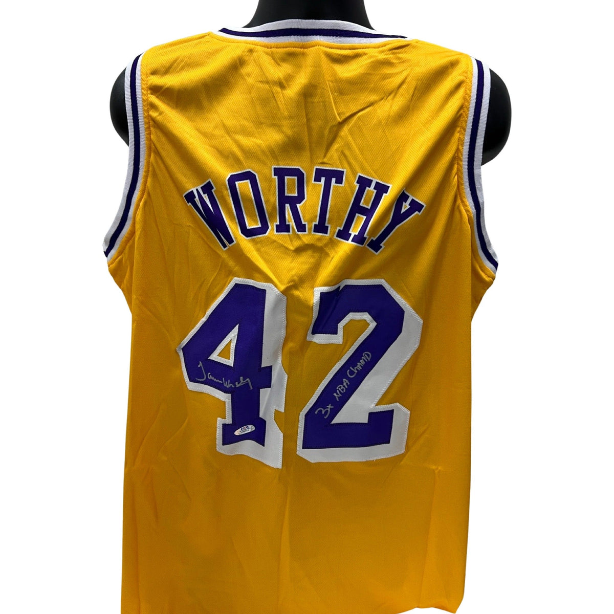 James Worthy Autographed Los Angeles Lakers Yellow Jersey 3x NBA Champ Inscription PSA product image 1, provided for visual
