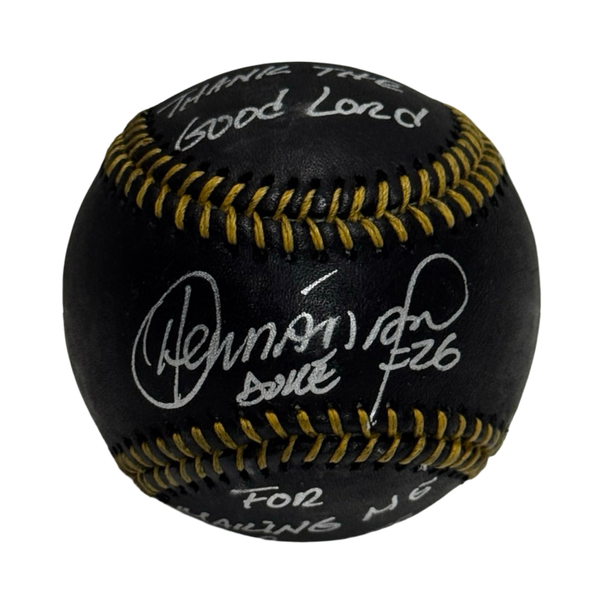 Orlando El Duque Hernandez Autographed New York Yankees Black Leather OMLB Thank the Good Lord for Making Me a Yankee