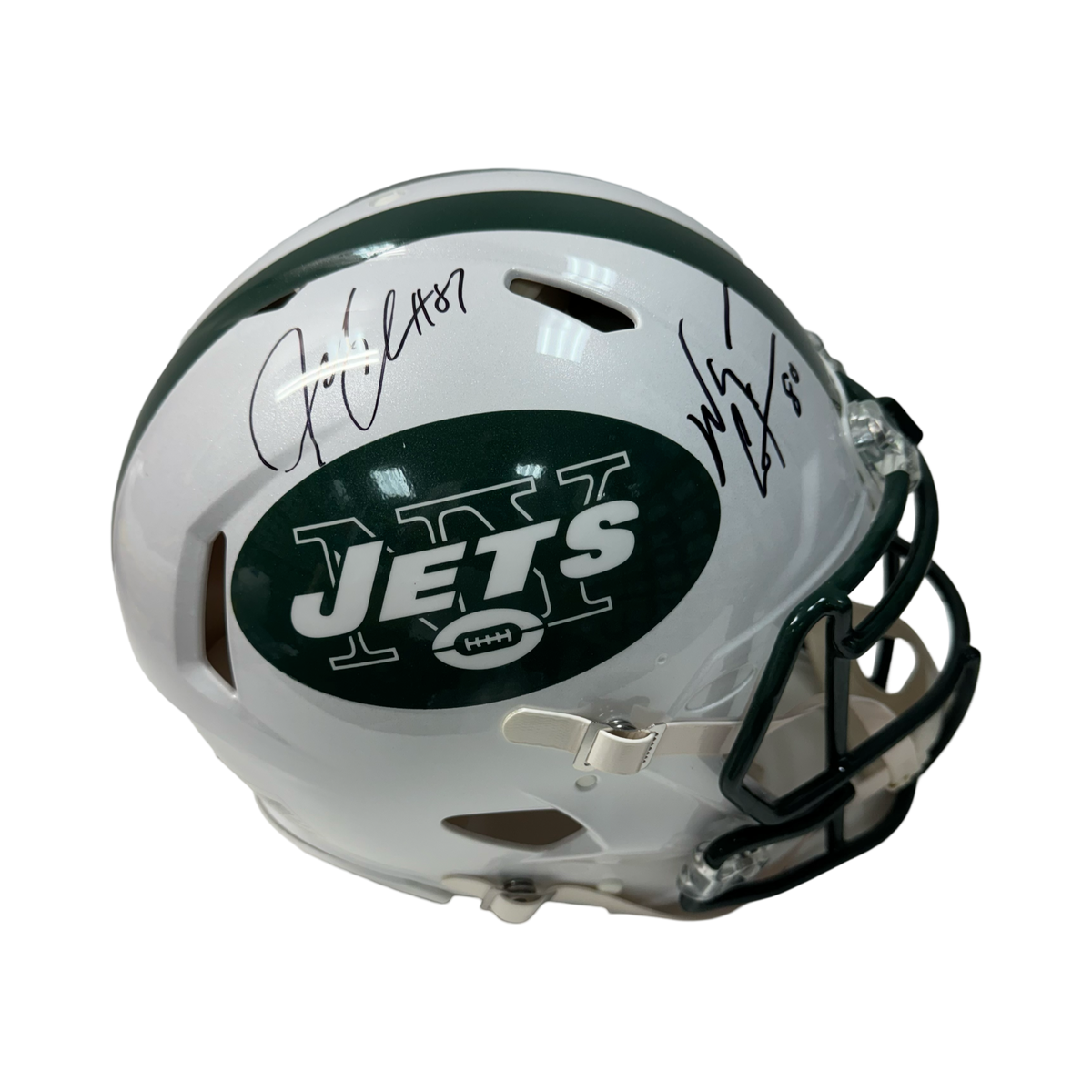 Wayne Chrebet & Laveranues Coles Autographed New York Jets Old School White Speed Authentic Helmet Steiner CX product image