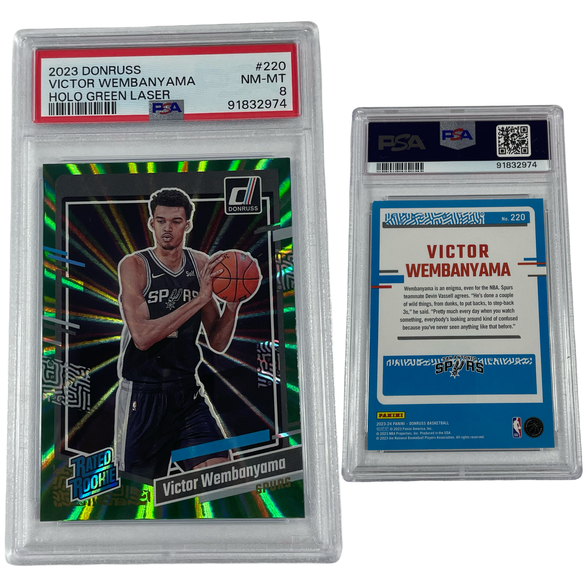 2023 Victor Wembanyama Donruss Rated Rookie Holo Green Laser Rookie #220 PSA NM MT 8 product image 1, provided for visual