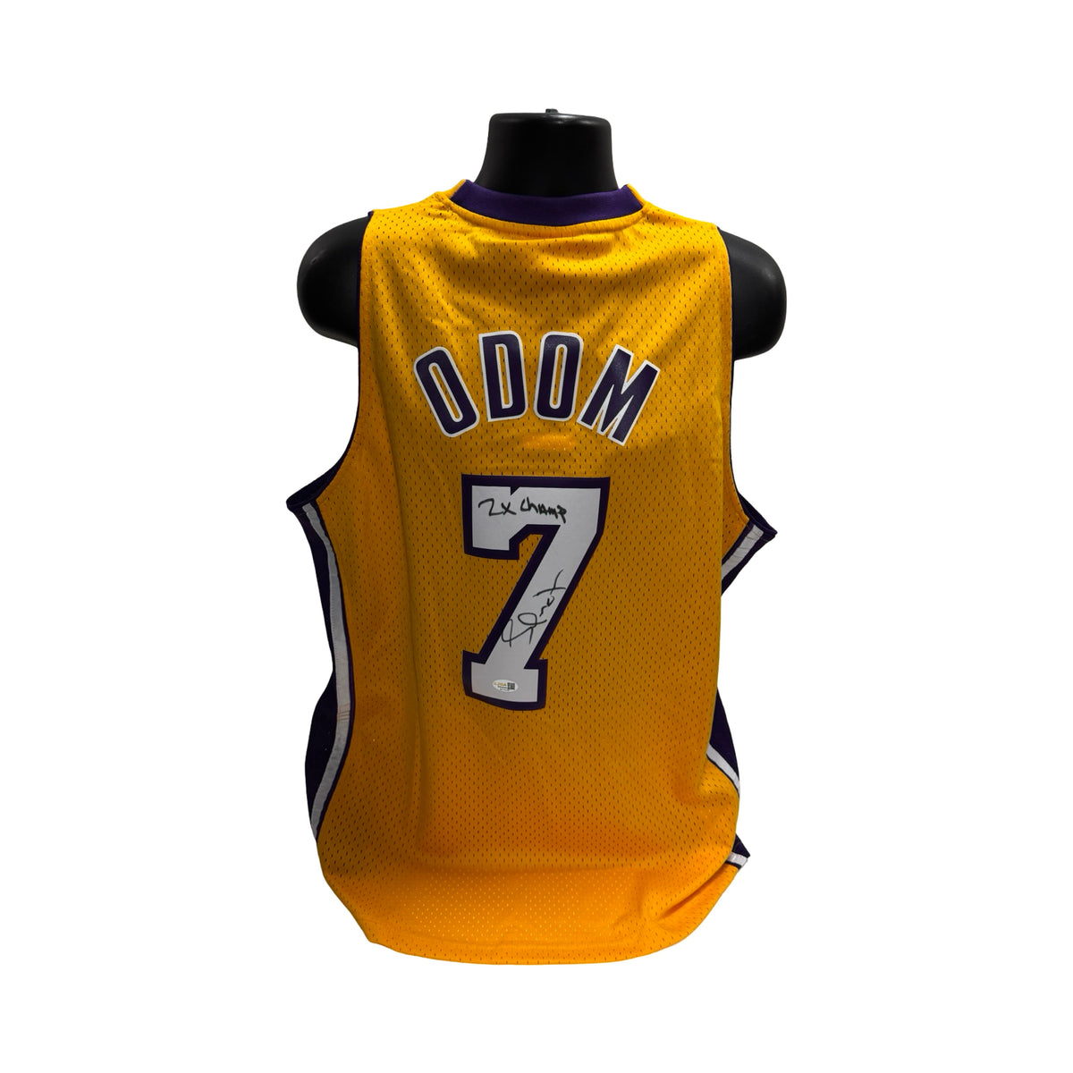 Lamar Odom Autographed Enscribed "2x Champ" Lakers Yellow Authentic Mitchell & Ness Jersey JSA product image 1, provided for