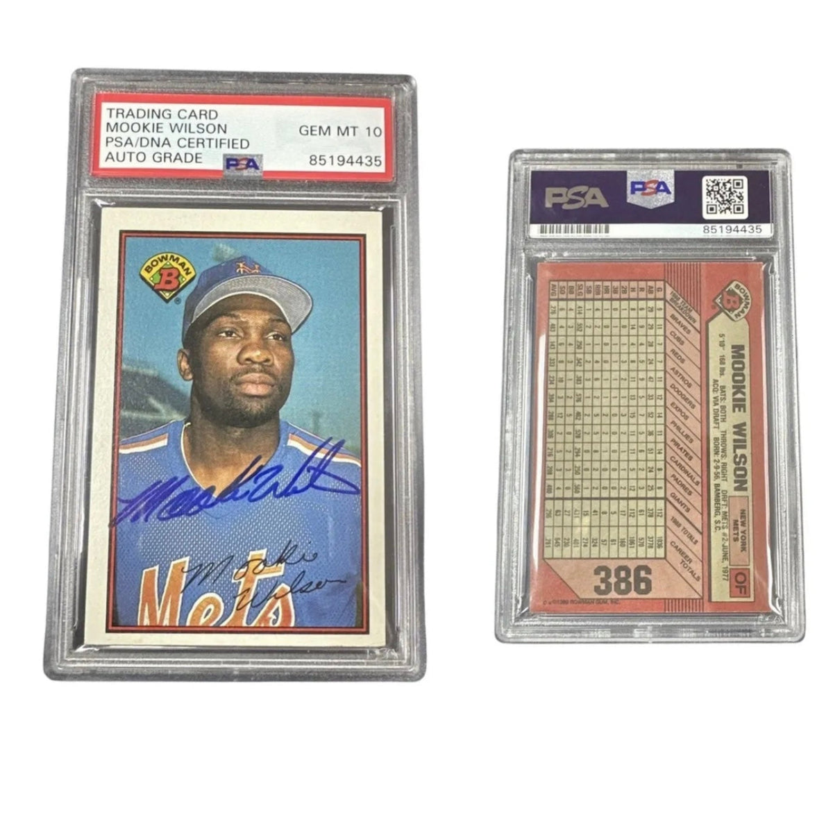 1989 Mookie Wilson Topps Bowman Autographed #386 PSA GEM MT 10 Auto product image 1, provided for visual reference and