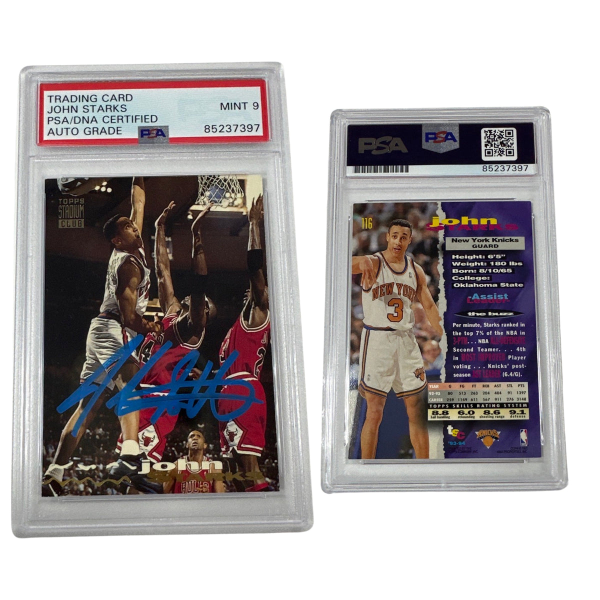 1993-94 John Starks Autographed Topps Stadium Club The Dunk #116 PSA MINT 9 Auto product image 1, provided for visual