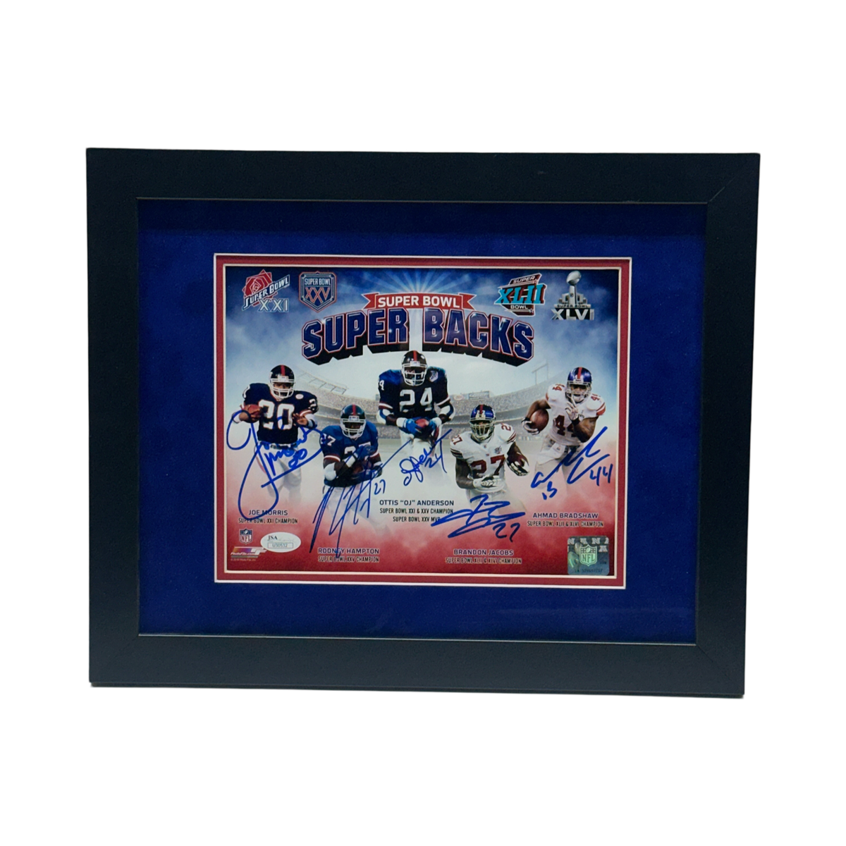 Brandon Jacobs, Ahmad Bradshaw, OJ Anderson, Joe Morris & Rodney Hampton Autographed New York Giants Superbacks 8x10 JSA -