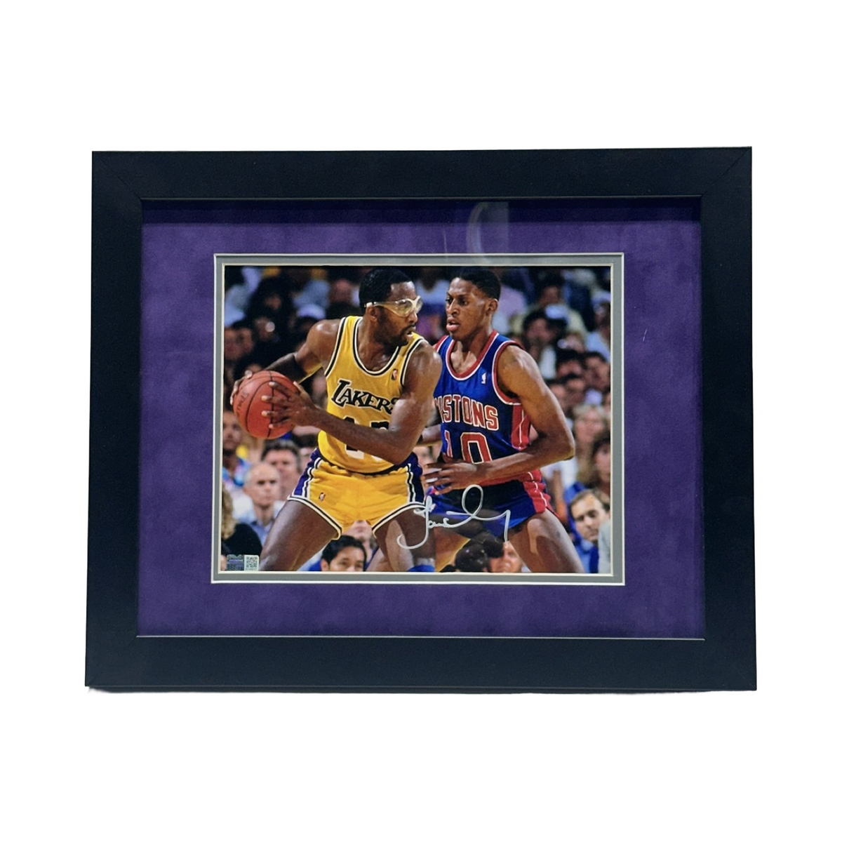 James Worthy Autographed Los Angeles Lakers vs Dennis Rodman 8x10 Steiner CX - Framed product image 1, provided for visual