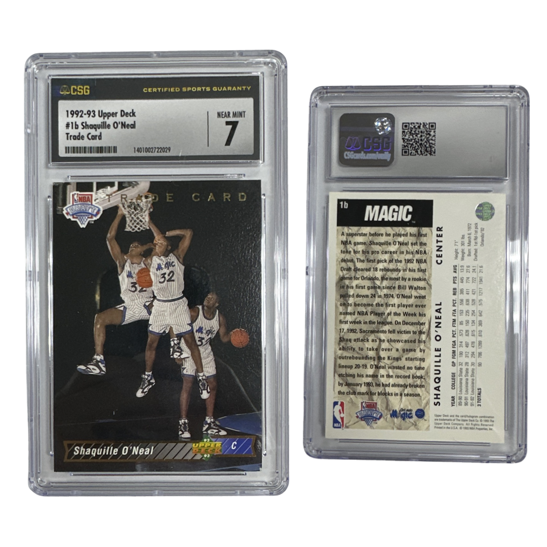 1992-93 Shaquille O'Neal Upper Deck Trade Card #1b CSG 7 NEAR MINT product image 1, provided for visual reference and