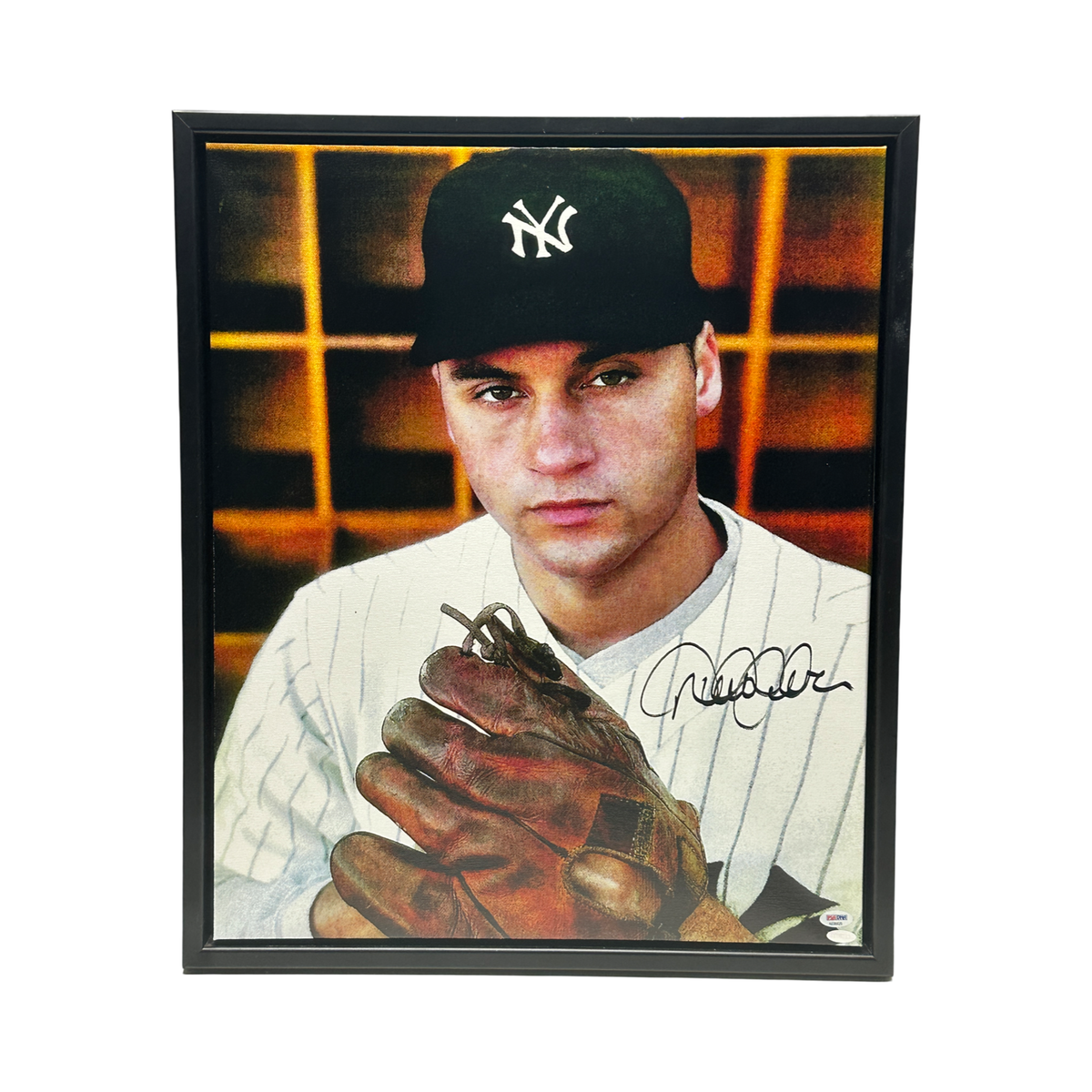 Derek Jeter Autographed New York Yankees Babe Ruth Gear Canvas PSA - Framed product image 1, provided for visual reference