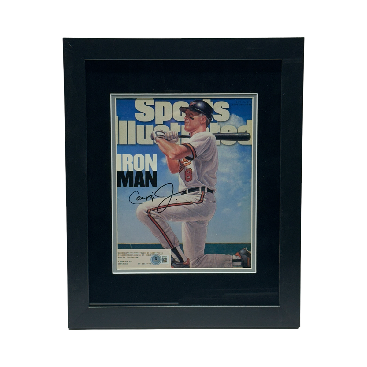 Cal Ripken Jr. Autographed Baltimore Orioles Vertical Sports Illustrated Iron Man Art 8x10 Beckett BAS - Framed product