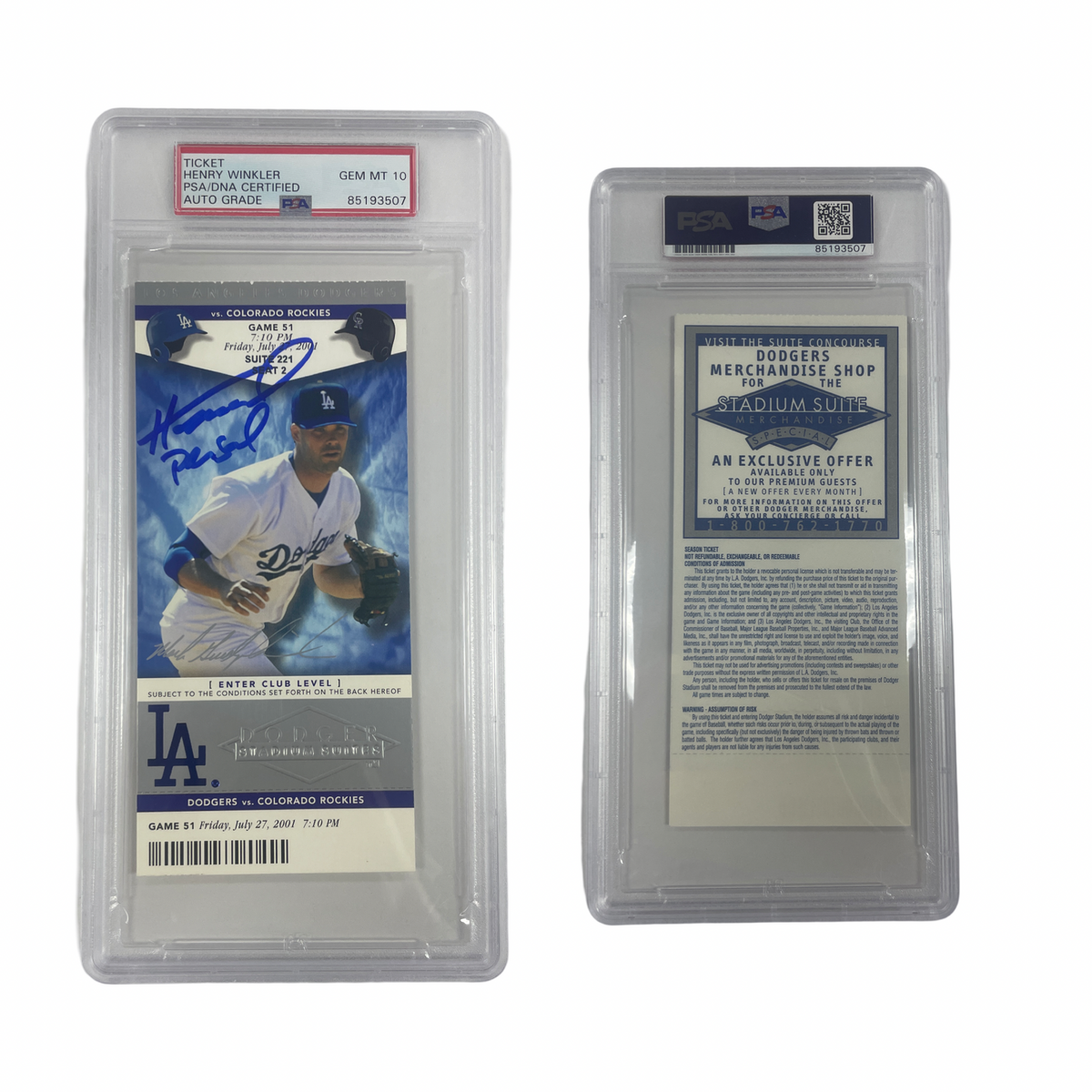Henry Winkler Autographed Dodger Ticket From Personal Collection PSA Auto Authentic product image 1, provided for visual