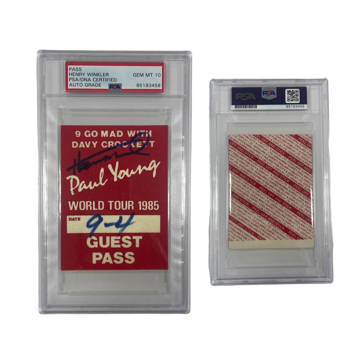 Henry Winkler Autographed Paul Young Concert Pass From Personal Collection PSA Auto Authentic product image 1, provided for