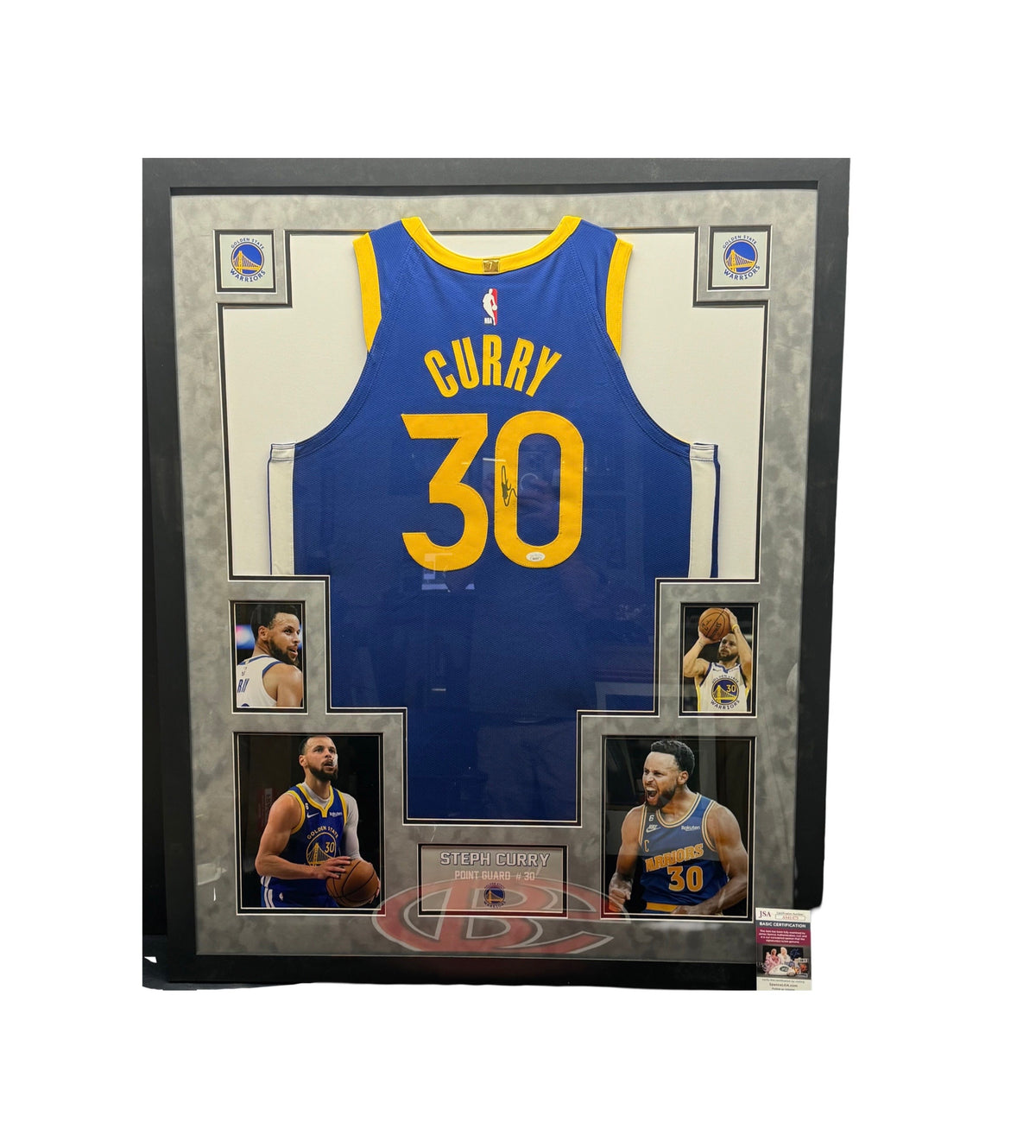 Steph Curry Autographed Golden State Warriors Framed Blue Nike Authentic Jersey JSA product image 1, provided for visual